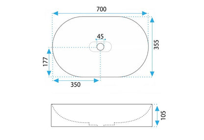 Rea Iris oval bordmonteret vask grå 70 x 35,5 x 10,5 cm 1 stk