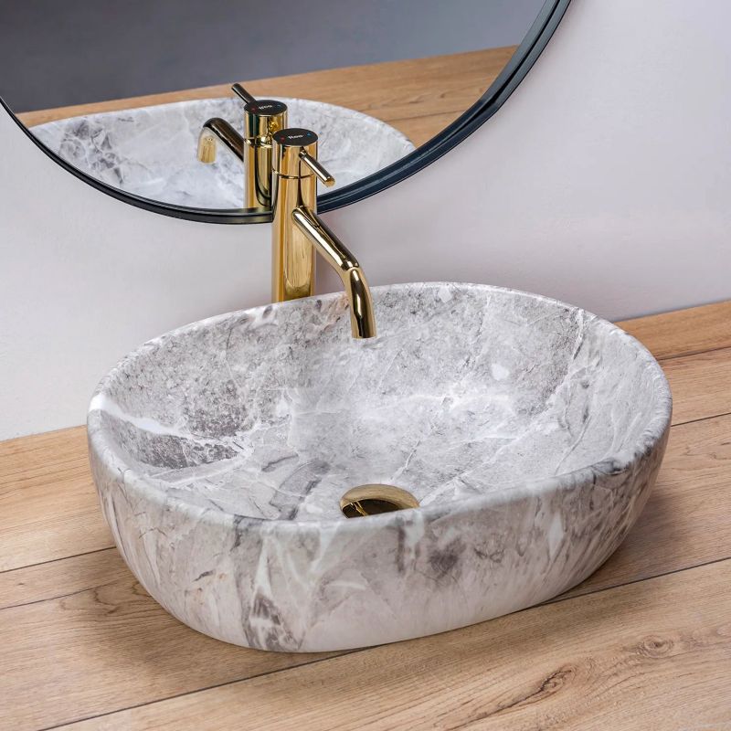 Bordmonteret vask Rea Lara Stone oval beige 48,5 x 35 x 13,5 cm 1 stk