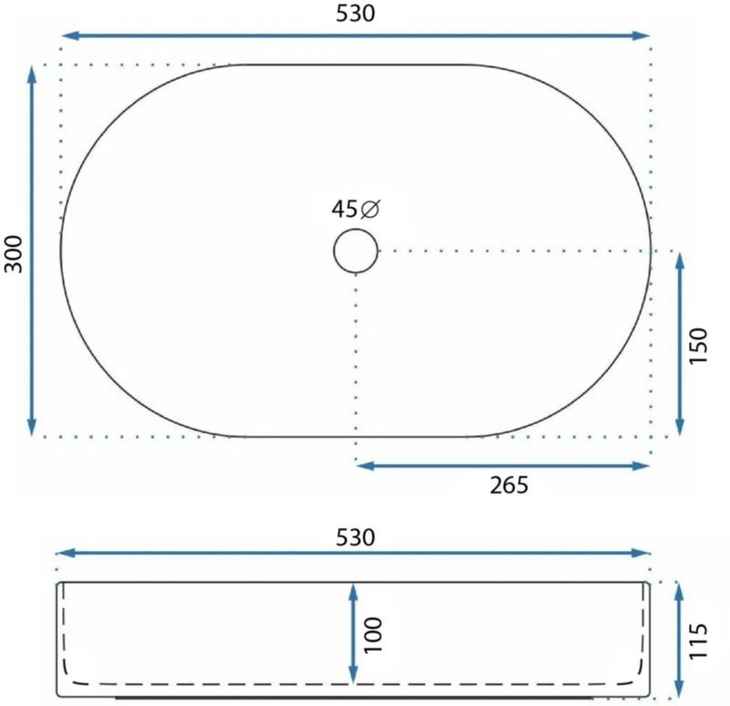Rea Layla Oval Bordmonteret Håndvask 50 Hvid 53 x 30 x 11,5 cm 1 stk