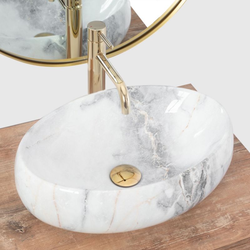 Bordmonteret vask Rea Linda granit oval hvid 48,5 x 34 x 14,5 cm 1 stk