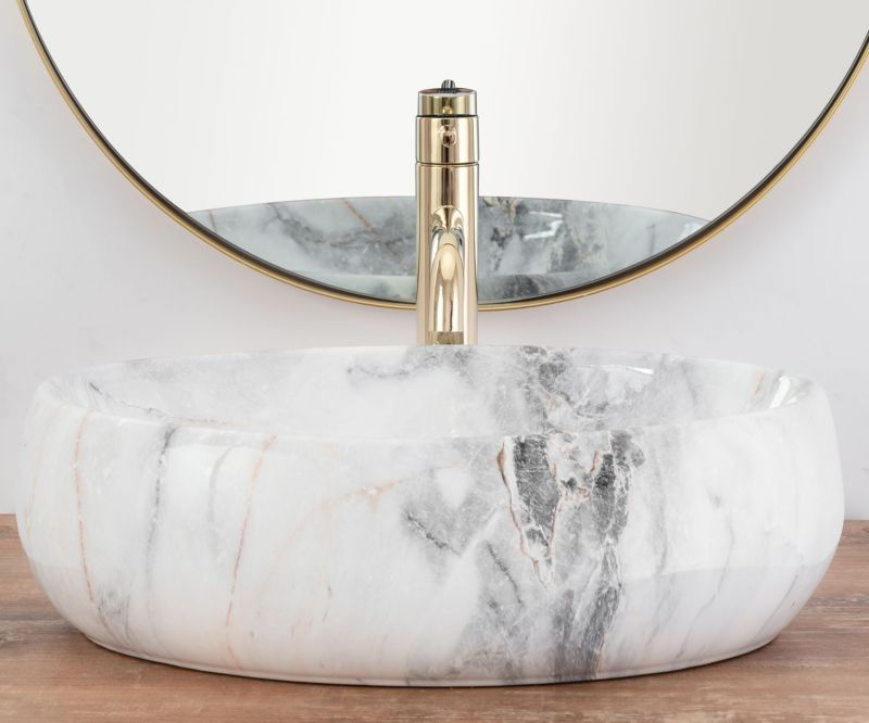 Bordmonteret vask Rea Linda granit oval hvid 48,5 x 34 x 14,5 cm 1 stk