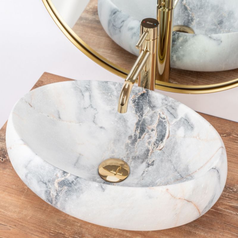 Umywalka Nablatowa Rea Linda Granit Owalna Biały 48,5X34X14,5Cm 1 Szt