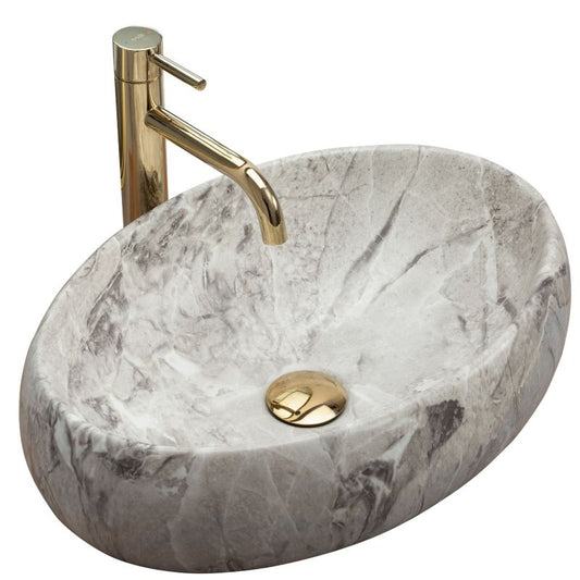Rea Linda Stone ovalt bordmonteret vask i beige 48,5 x 34 x 14,5 cm, 1 stk
