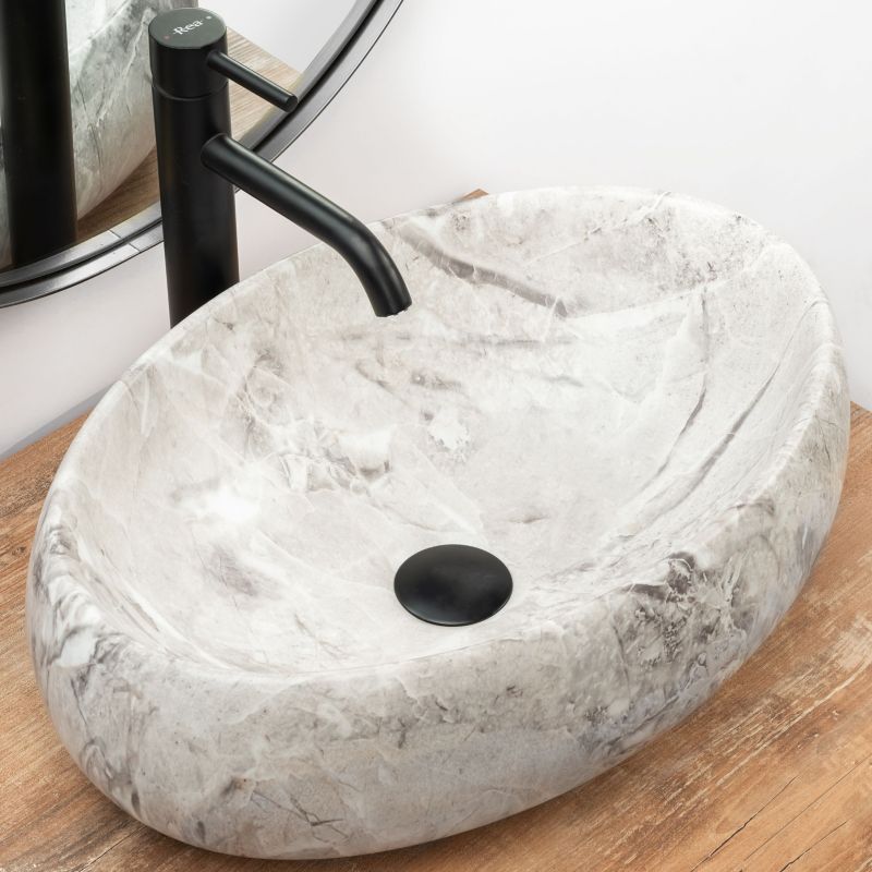 Rea Linda Stone ovalt bordmonteret vask i beige 48,5 x 34 x 14,5 cm, 1 stk