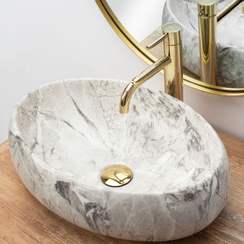 Rea Linda Stone ovalt bordmonteret vask i beige 48,5 x 34 x 14,5 cm, 1 stk