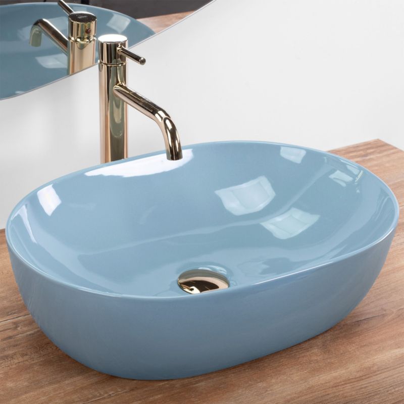 Rea Lisa oval bordmonteret vask i blå 49 x 35 x 14 cm, 1 stk