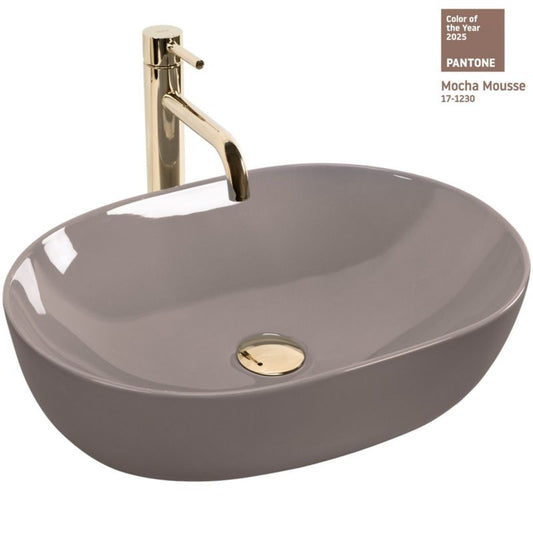 Lisa Shiny ovalt bordmonteret vask i beige 49 x 35 x 14 cm, 1 stk