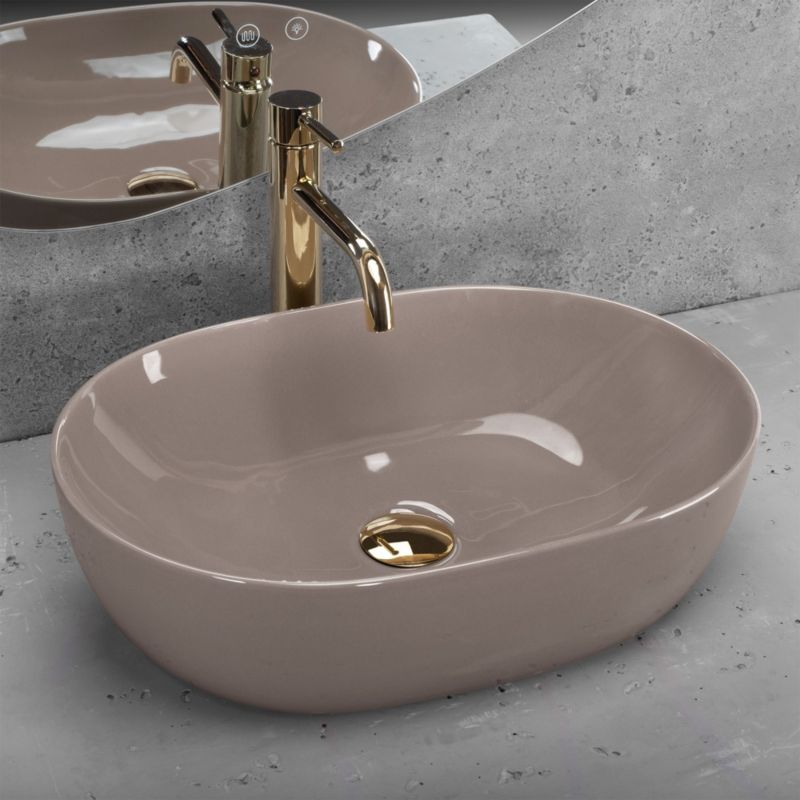 Lisa Shiny ovalt bordmonteret vask i beige 49 x 35 x 14 cm, 1 stk