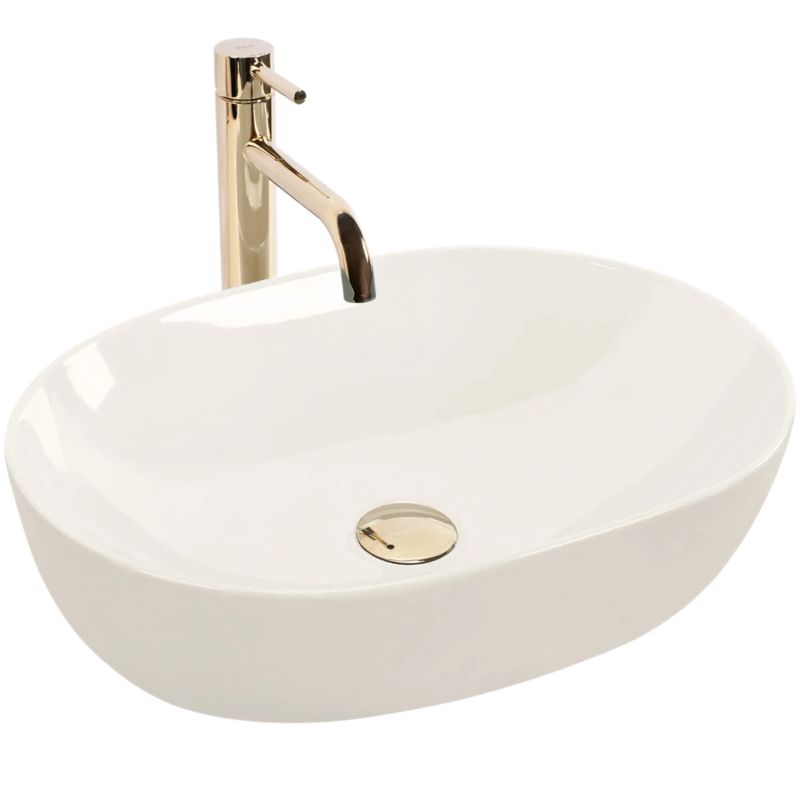Oval Bordvask Rea Lisa Shiny Ecru Højglans 49x35x14 cm