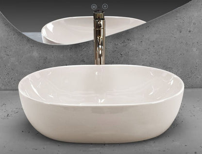 Oval Bordvask Rea Lisa Shiny Ecru Højglans 49x35x14 cm