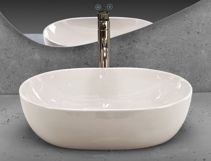 Oval Bordvask Rea Lisa Shiny Ecru Højglans 49x35x14 cm