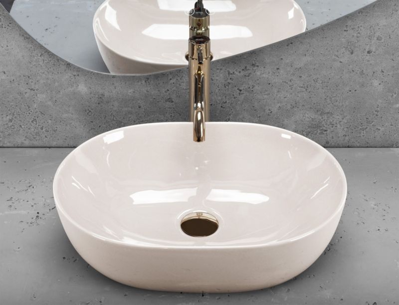 Oval Bordvask Rea Lisa Shiny Ecru Højglans 49x35x14 cm