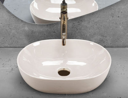 Oval Bordvask Rea Lisa Shiny Ecru Højglans 49x35x14 cm