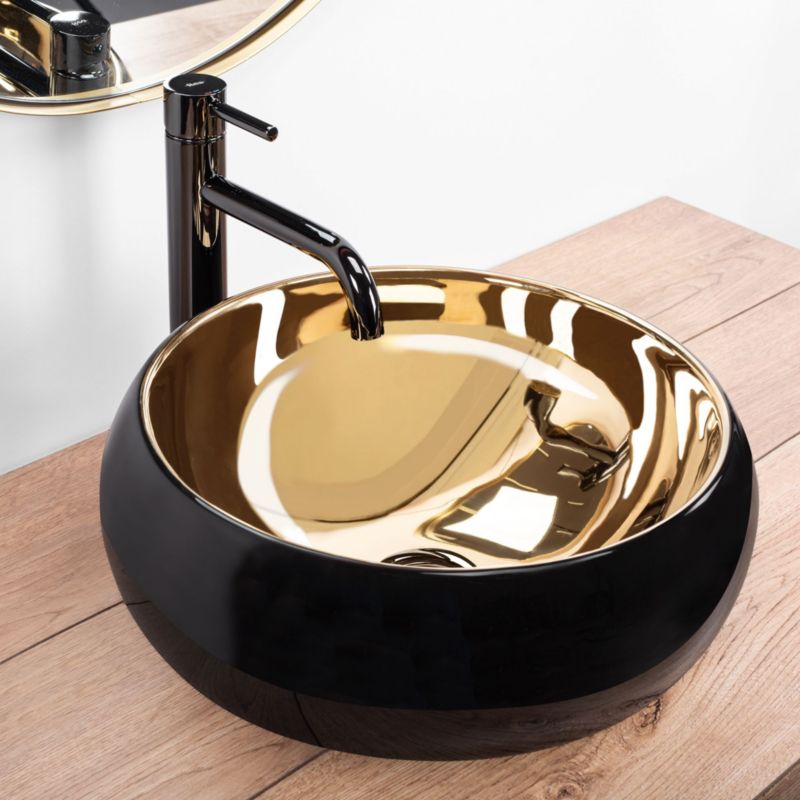 Rea Luna oval bordmonteret vask sort-guld 40 x 40 x 15 cm 1 stk