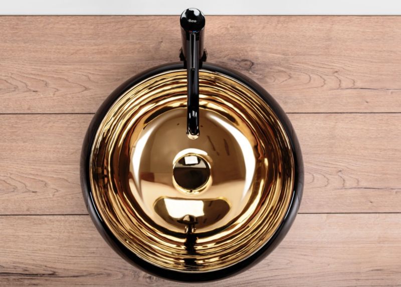 Rea Luna oval bordmonteret vask sort-guld 40 x 40 x 15 cm 1 stk