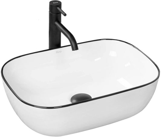 Bordmonteret vask Rea Marbel rektangulær hvid-sort 46,5 x 33 x 13,5 cm 1 stk