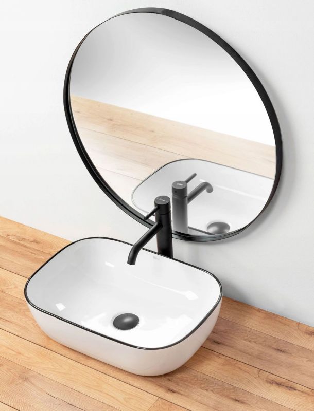 Bordmonteret vask Rea Marbel rektangulær hvid-sort 46,5 x 33 x 13,5 cm 1 stk