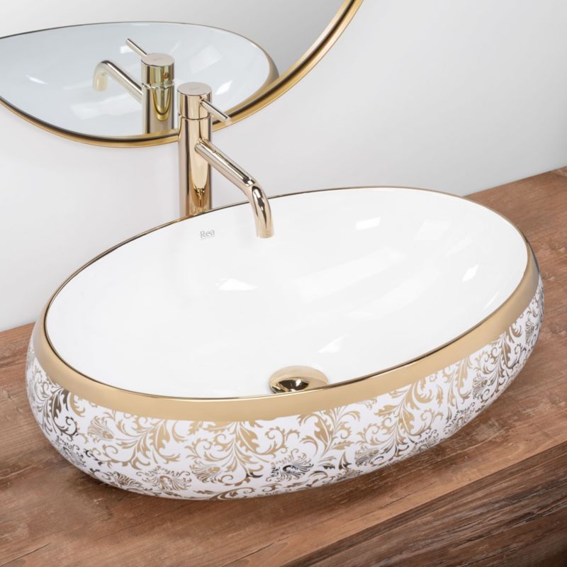 Rea Meryl Oval Bordmonteret Håndvask Hvid-Guld 60 x 40,5 x 14,5 cm 1 stk