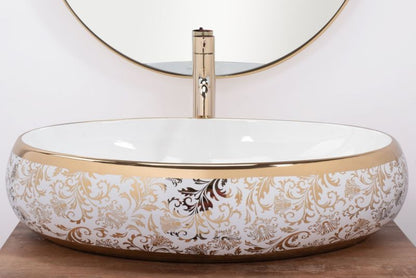 Rea Meryl Oval Bordmonteret Håndvask Hvid-Guld 60 x 40,5 x 14,5 cm 1 stk