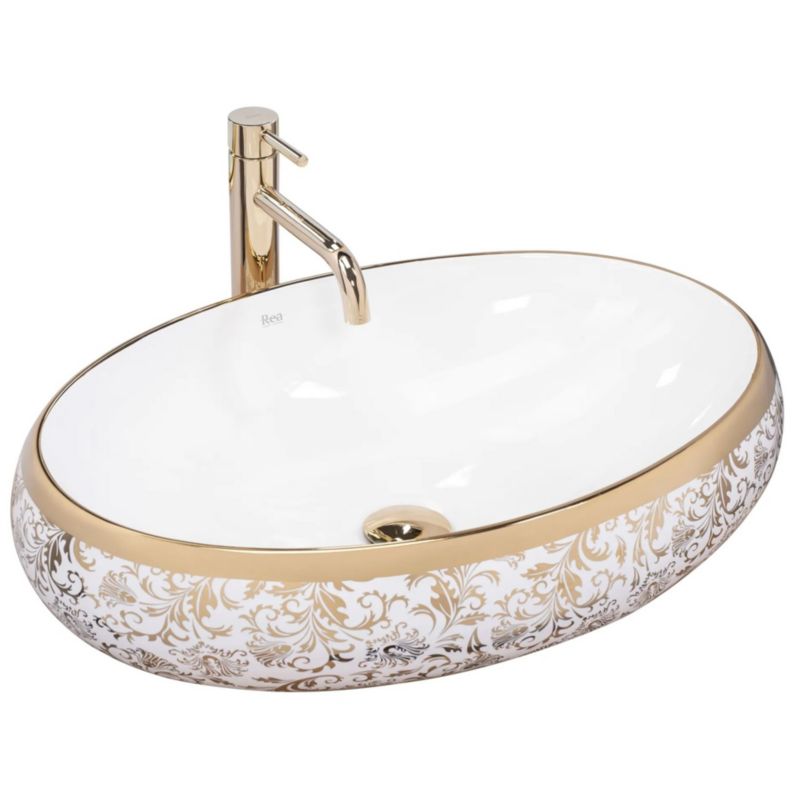Rea Meryl Oval Bordmonteret Håndvask Hvid-Guld 60 x 40,5 x 14,5 cm 1 stk
