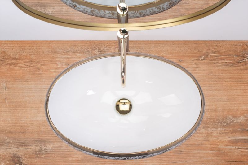 Rea Meryl Oval Bordmonteret Håndvask Hvid-Guld 60 x 40,5 x 14,5 cm 1 stk