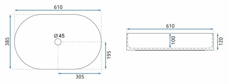 Rea Nadia 60 oval bordmonteret vask i mat-sort 61 x 38,5 x 12 cm, 1 stk