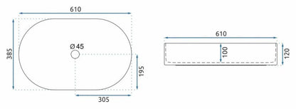 Oval Bordpladevask 60x38 cm Grå Keramik Uden Overløb