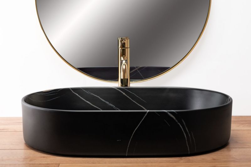 Rea Nadia 60 Stone oval bordmonteret vask i sort 61 x 38,5 x 12 cm 1 stk