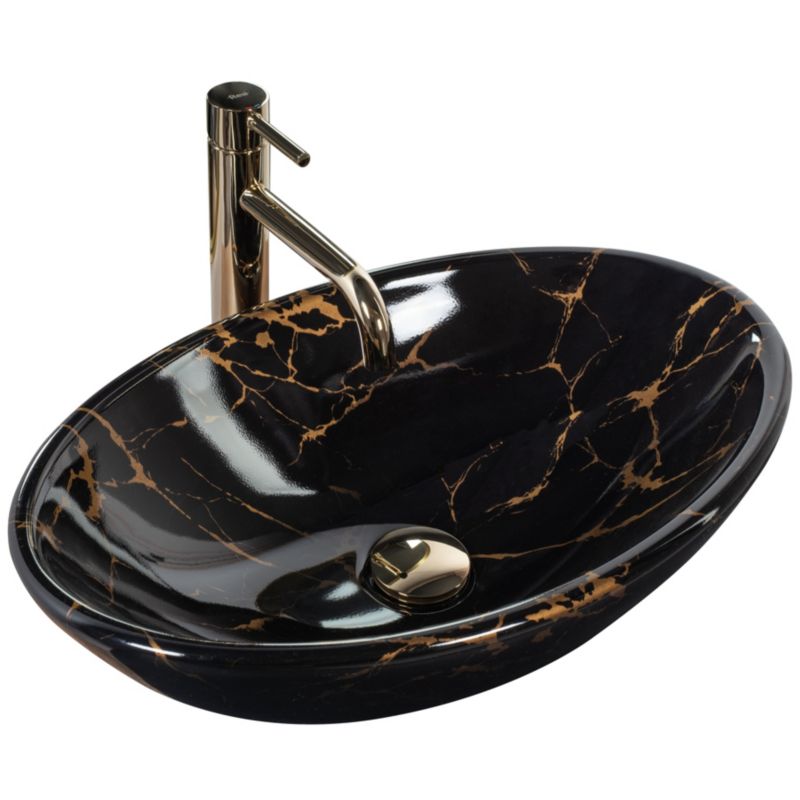 Pamela Marble Shiny ovalt bordmonteret vask i sort 53 x 33 x 15 cm, 1 stk