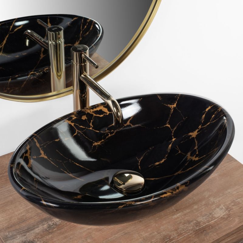 Pamela Marble Shiny ovalt bordmonteret vask i sort 53 x 33 x 15 cm, 1 stk