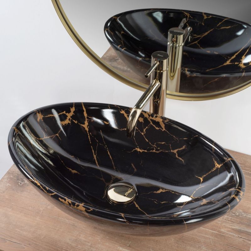Pamela Marble Shiny ovalt bordmonteret vask i sort 53 x 33 x 15 cm, 1 stk