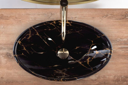 Pamela Marble Shiny ovalt bordmonteret vask i sort 53 x 33 x 15 cm, 1 stk