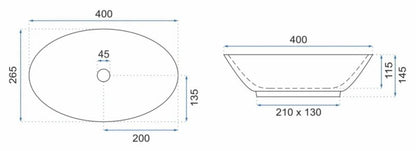 Rea Pamela Mini Oval Bordmonteret Håndvask Hvid 40 x 27 x 14,5 cm 1 stk