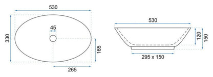 Bordmonteret vask Rea Pamela Shiny Aiax oval hvid 53 x 33 x 15 cm 1 stk