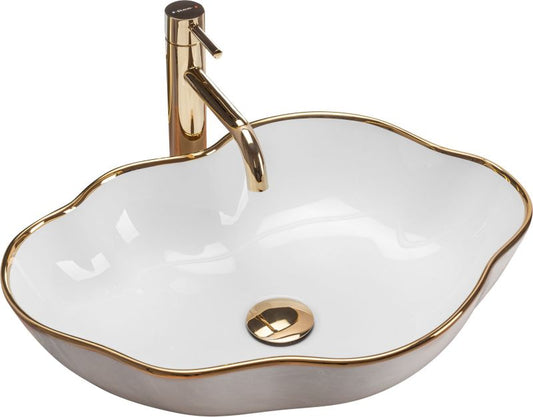 Rea Pearl oval bordmonteret vask hvid med guldkant 50,5 x 38 x 13,5 cm 1 stk