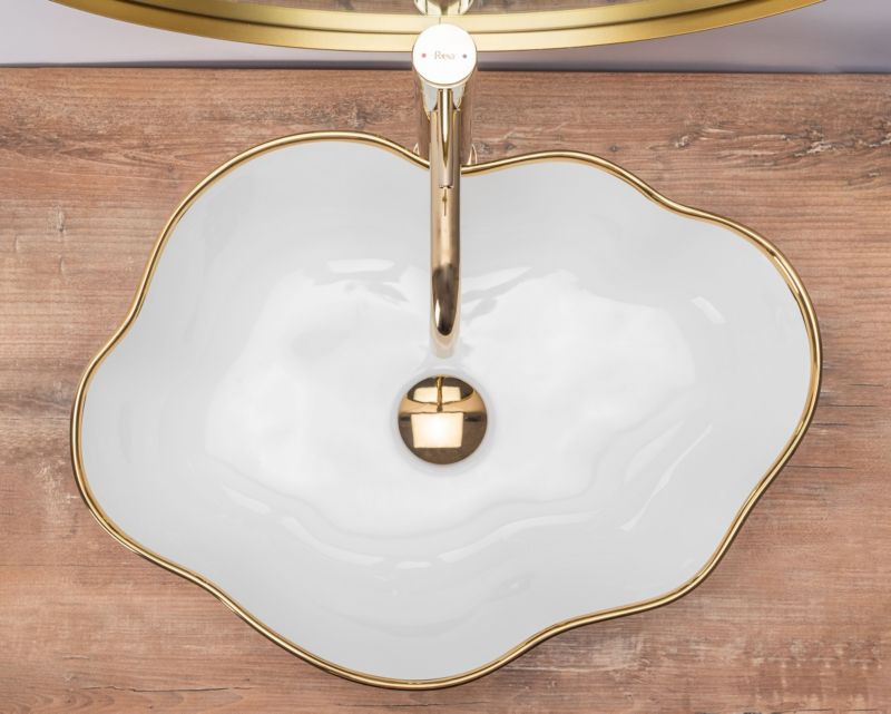 Rea Pearl oval bordmonteret vask hvid med guldkant 50,5 x 38 x 13,5 cm 1 stk
