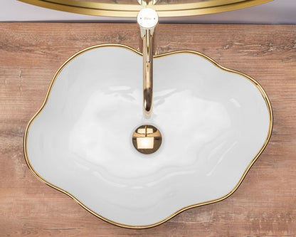 Rea Pearl oval bordmonteret vask hvid med guldkant 50,5 x 38 x 13,5 cm 1 stk