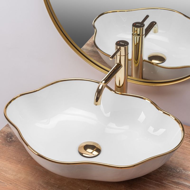 Rea Pearl oval bordmonteret vask hvid med guldkant 50,5 x 38 x 13,5 cm 1 stk