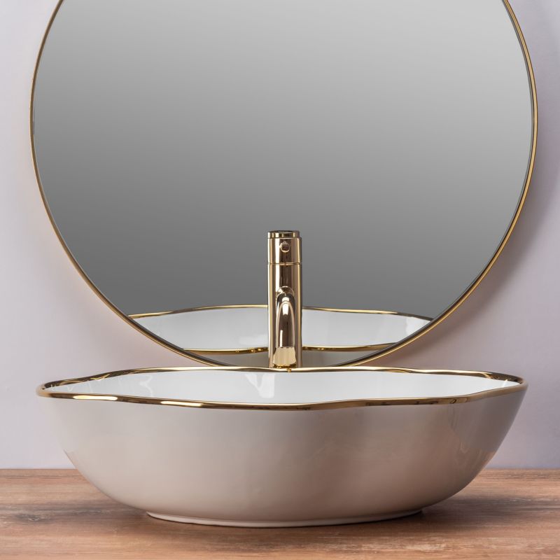Rea Pearl oval bordmonteret vask hvid med guldkant 50,5 x 38 x 13,5 cm 1 stk