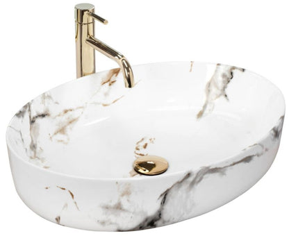 Queen Carrara Shiny ovalt bordmonteret vask i hvid 55 x 41,5 x 14 cm