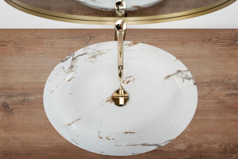 Queen Carrara Shiny ovalt bordmonteret vask i hvid 55 x 41,5 x 14 cm