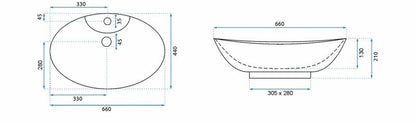 Oval Keramisk Bordhåndvask Hvid 44x21x21 cm