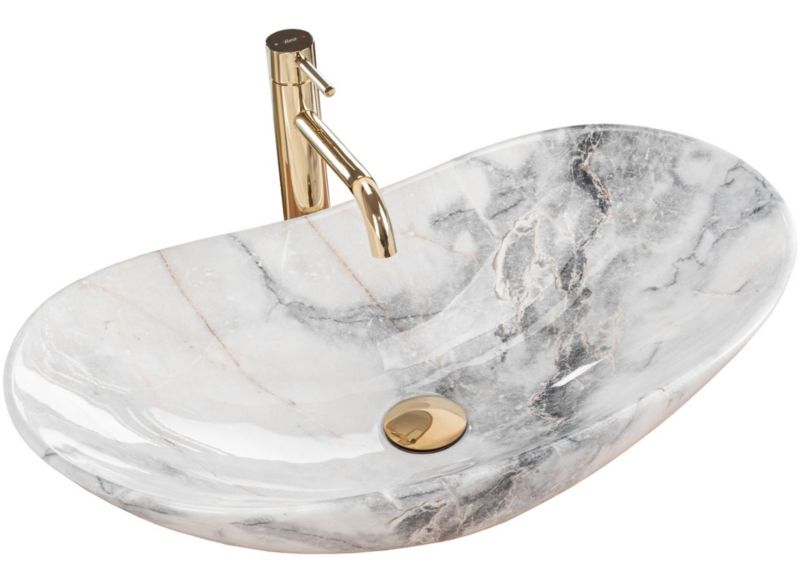 Umywalka Nablatowa Rea Royal Granit Shiny Owalna Biały 62X36X16Cm 1 Szt