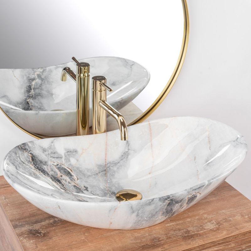 Umywalka Nablatowa Rea Royal Granit Shiny Owalna Biały 62X36X16Cm 1 Szt