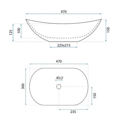 Rea Royal Mini oval bordmonteret vask sort/hvid 47 x 30 x 15 cm 1 stk