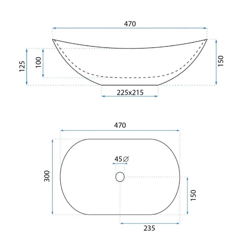 Rea Royal Mini Shiny Aiax oval bordmonteret vask hvid 47 x 30 x 15 cm 1 stk
