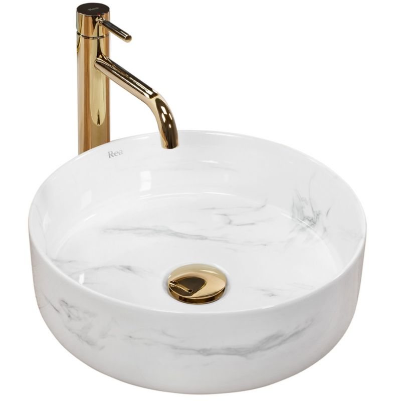 Sami Nature Marble bordmonteret vask rund hvid 36 x 36 x 11,5 cm 1 stk