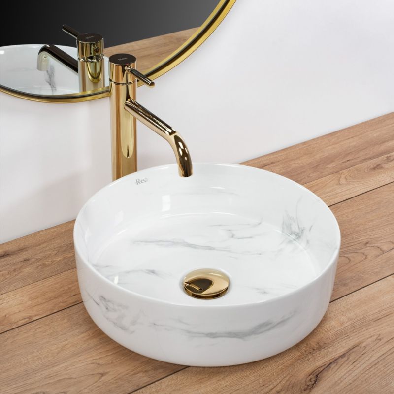 Sami Nature Marble bordmonteret vask rund hvid 36 x 36 x 11,5 cm 1 stk