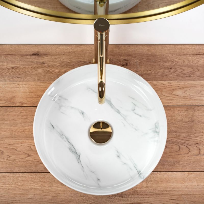 Sami Nature Marble bordmonteret vask rund hvid 36 x 36 x 11,5 cm 1 stk