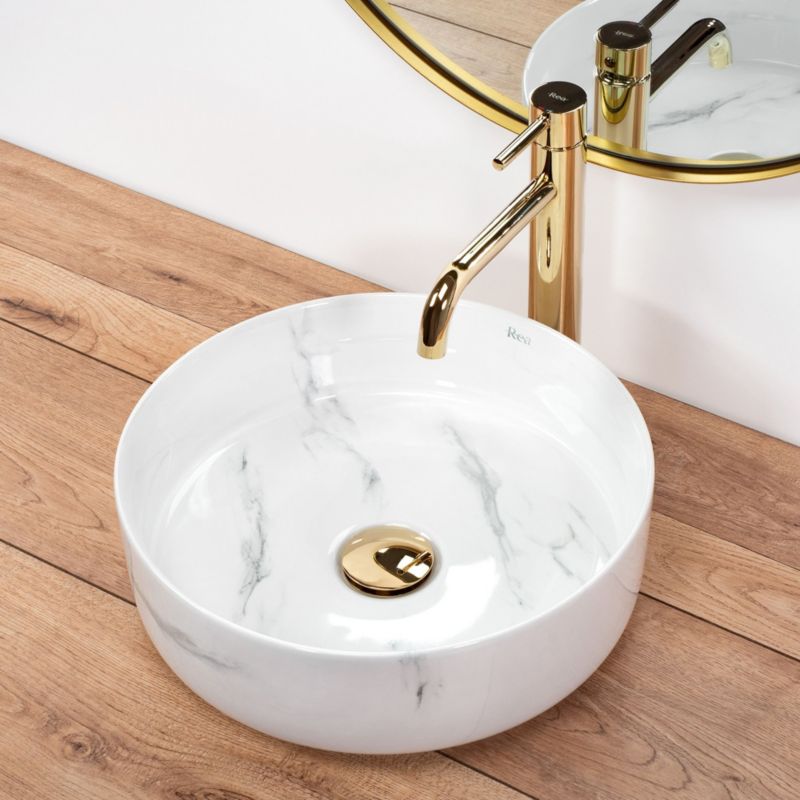 Sami Nature Marble bordmonteret vask rund hvid 36 x 36 x 11,5 cm 1 stk